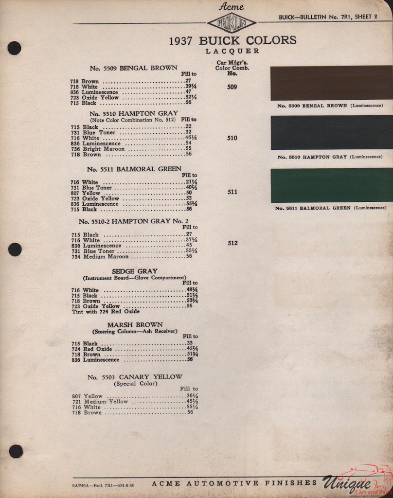 1937 Buick Paint Charts Acme 2